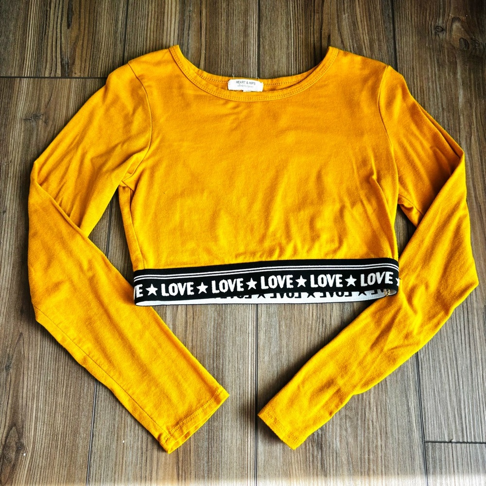 Yellow Long Sleeve Crop Top Heart and Hips